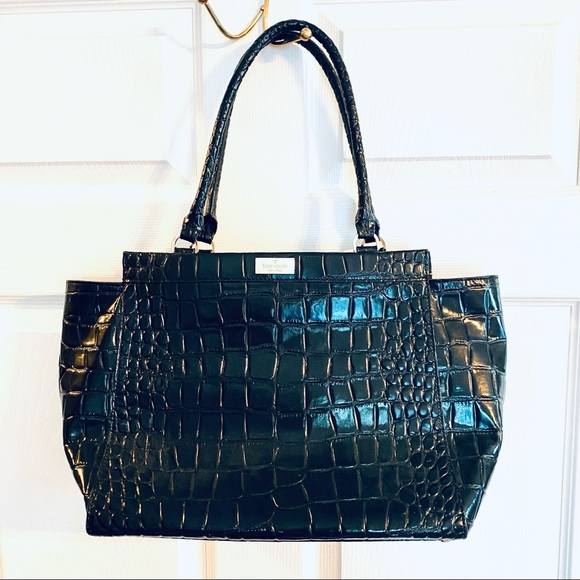 Kate Spade ♠️ Ridgely Avenue Becky Black Crocodile Embossed Satchel 🐊 - Picture 4 of 8